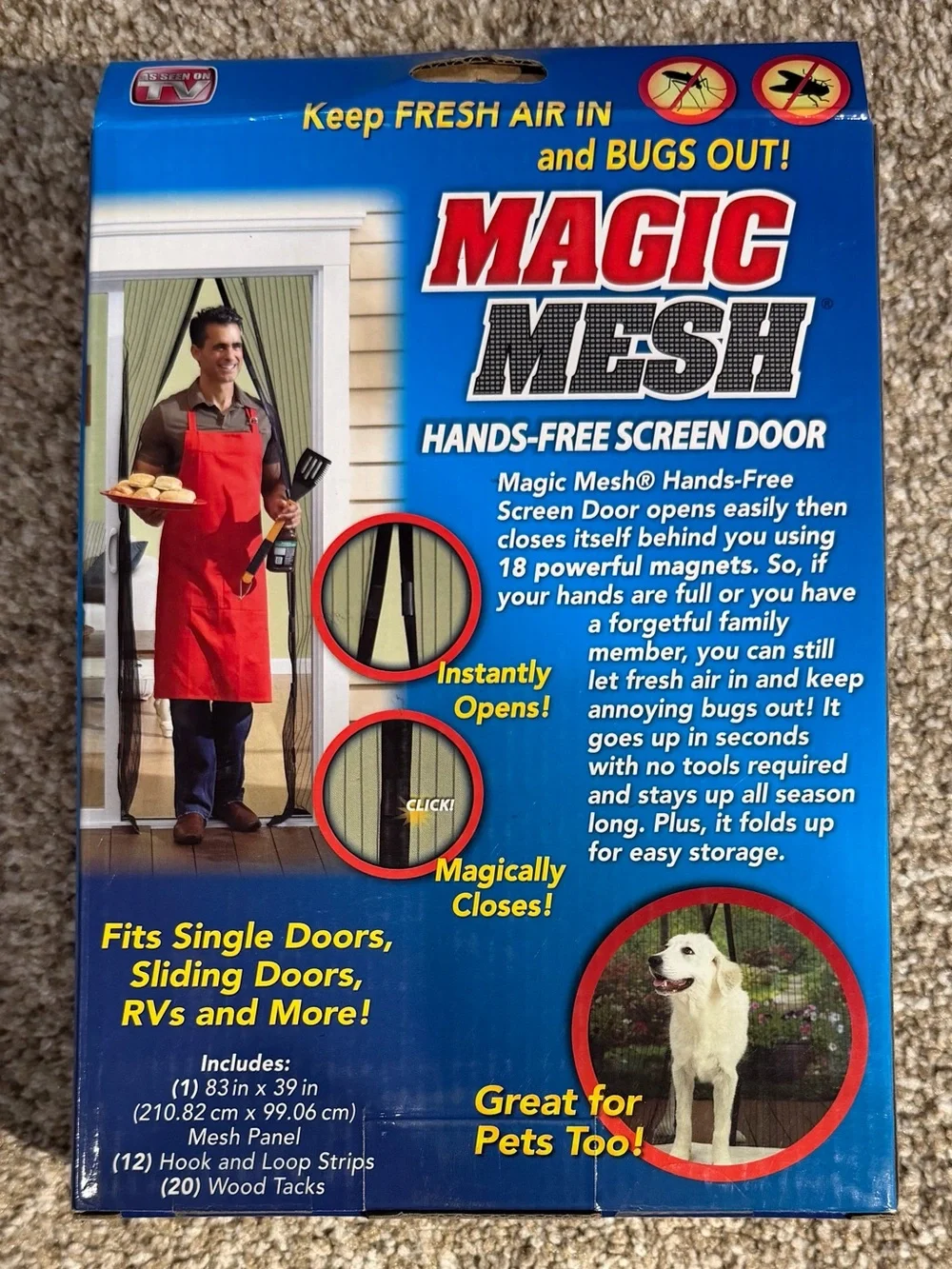 Magic Mesh Hands-Free Screen Door with Magnets, 83 in x 39 in, New in Box